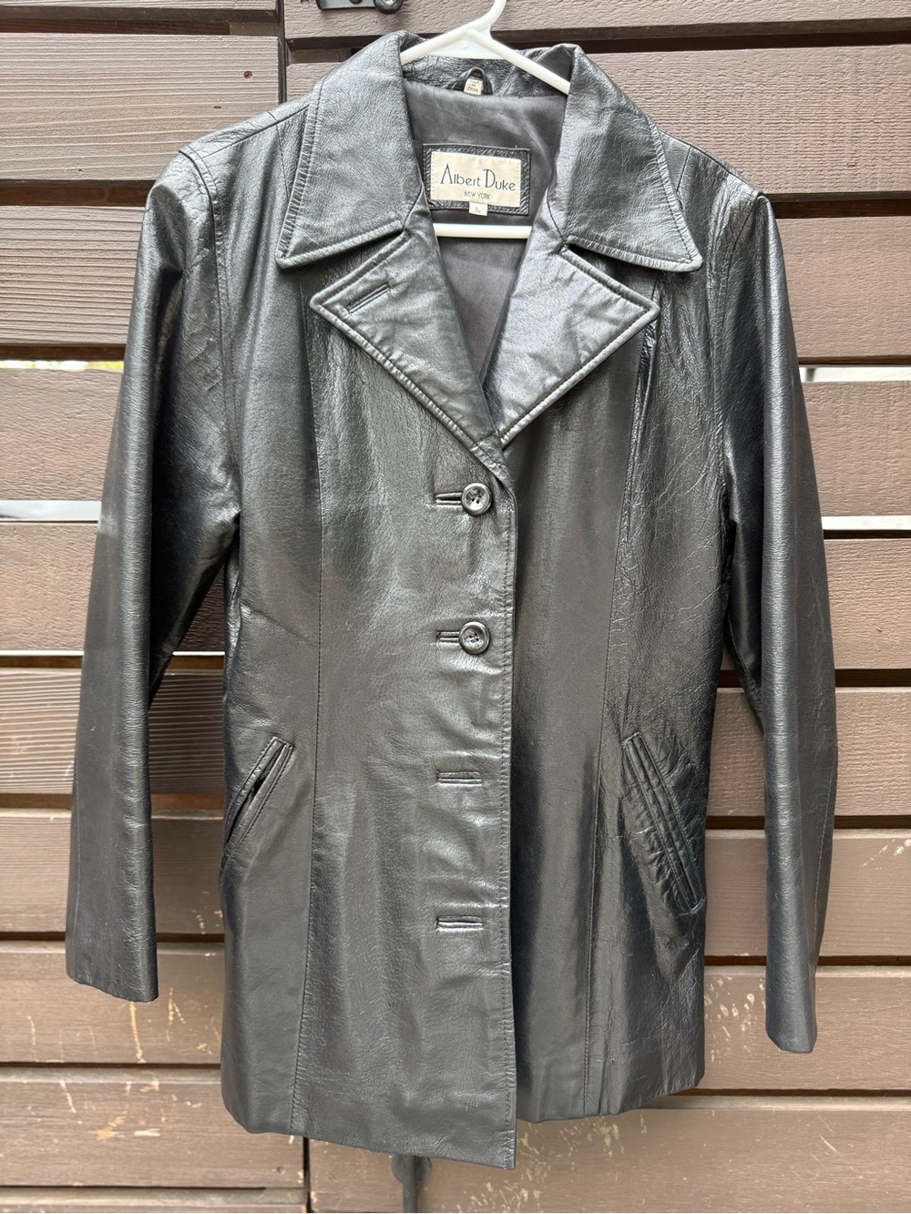 Vintage women’s Albert duke Black Genuine Leather Button-Front Jacket
